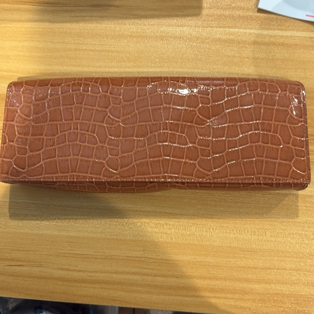 LuLu Elegant Brown Embossed Faux Leather Clutch